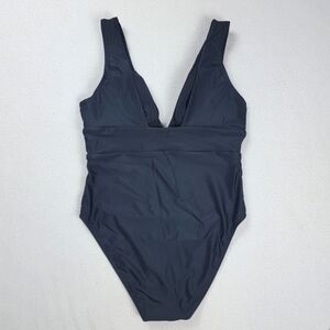 Quince Italian Plunge One-Piece Swimsuit Women's Large Black Swimwear